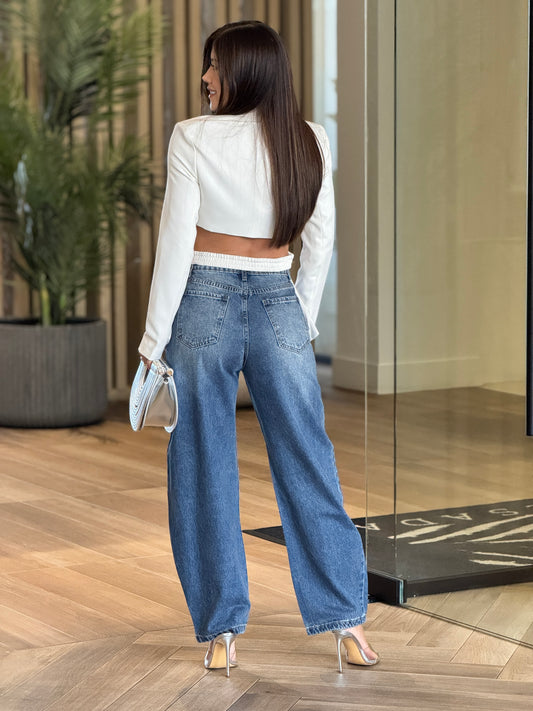 Kiwi Denim Rhinestone Barrel Jeans