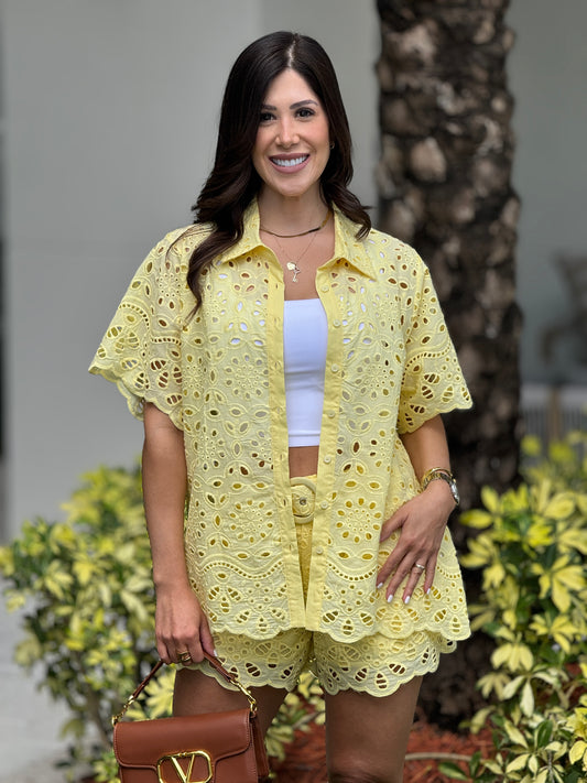 Leila Yellow Torchon Short Set