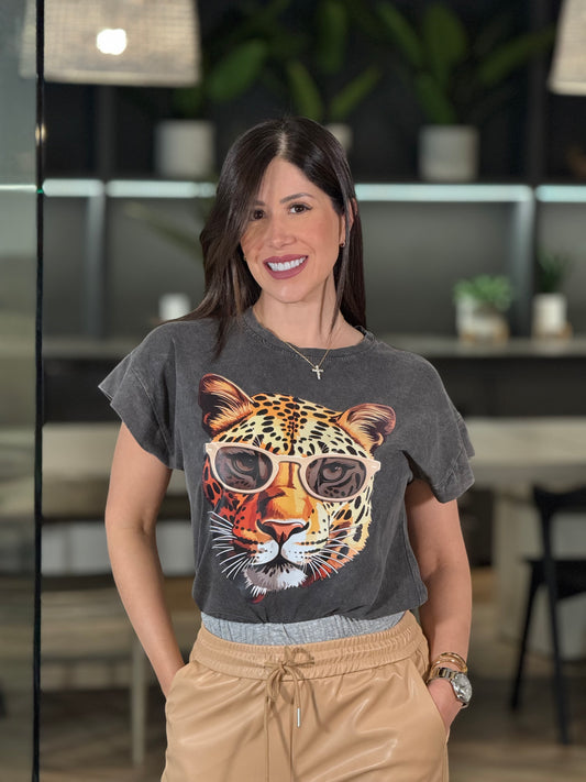 Leopard Glasses Gray T-Shirt