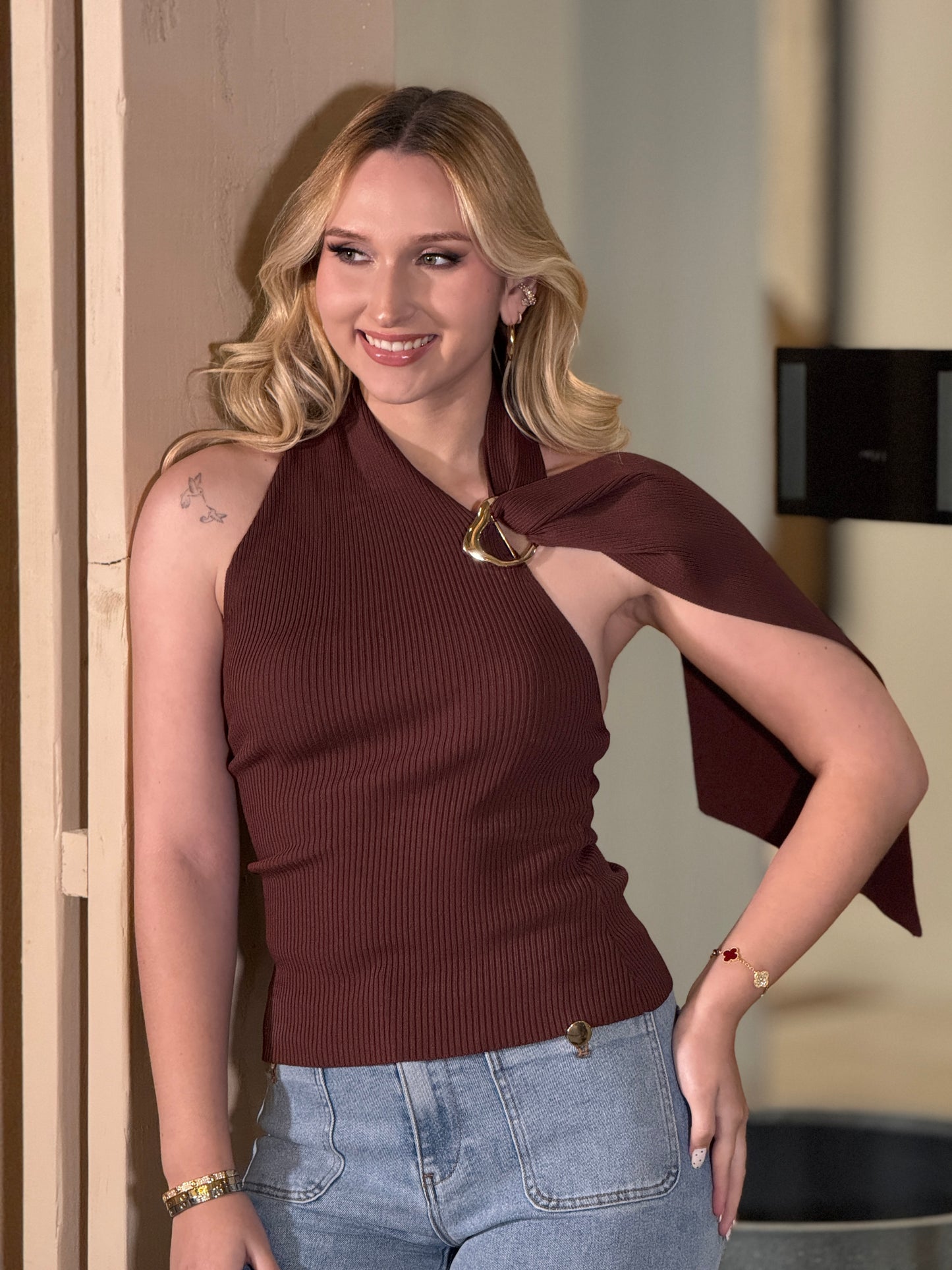 Romina Brown/Gold Knitted Top