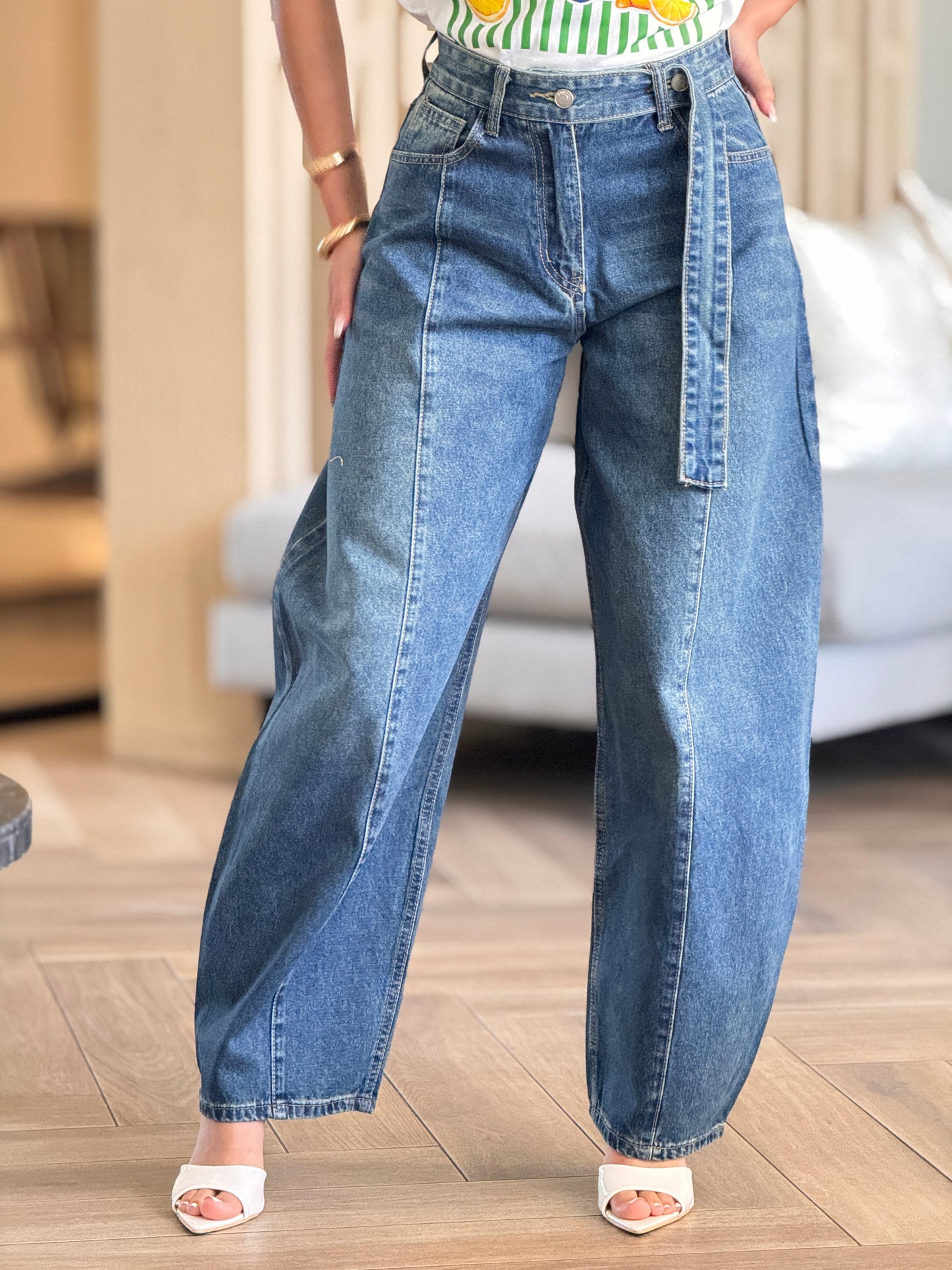 French Demim Stiff Barrel Pants