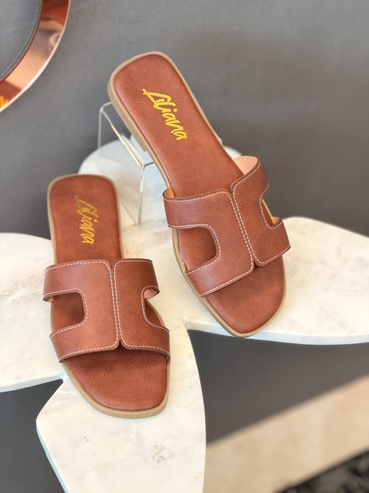 Ella Brown Flats Sandals