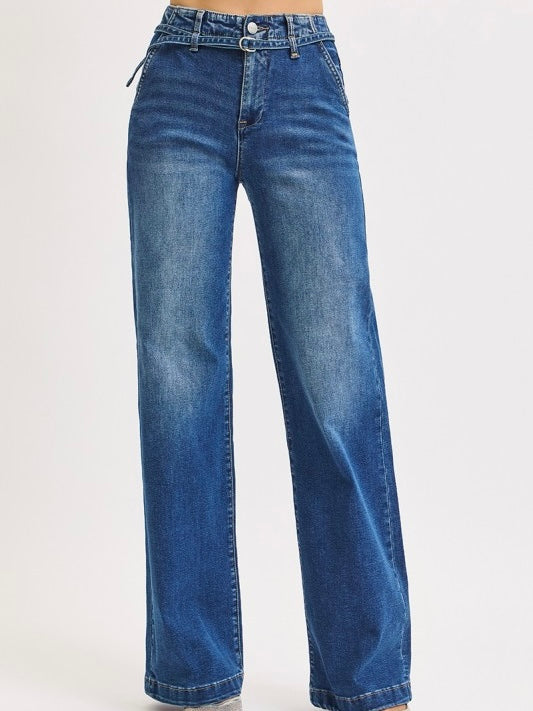 Risen Dark Wash Tiny Belt Jeans