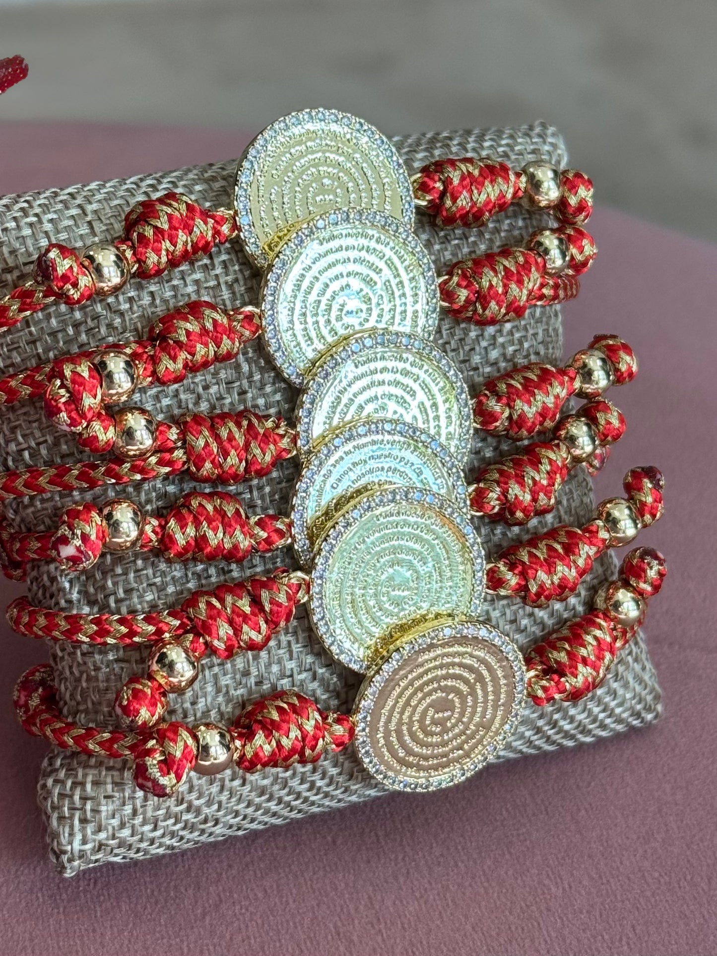 Padre Nuestro Red/Gold Cord Bracelet
