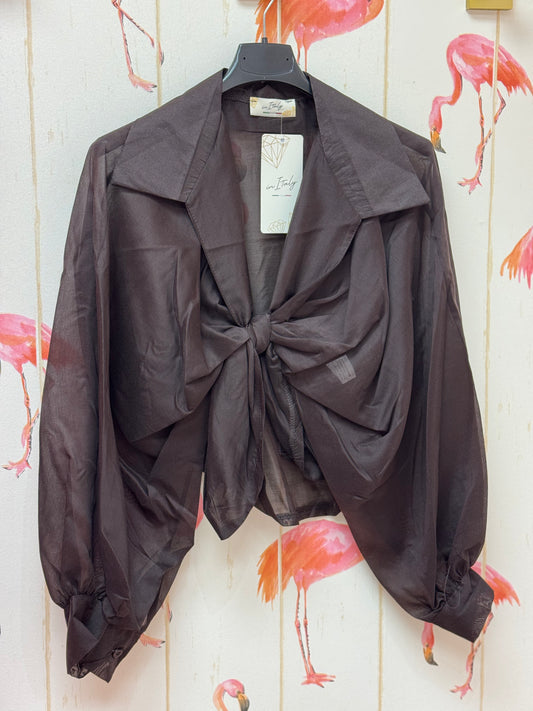 Italian Brown Sheer Knotted Blouse