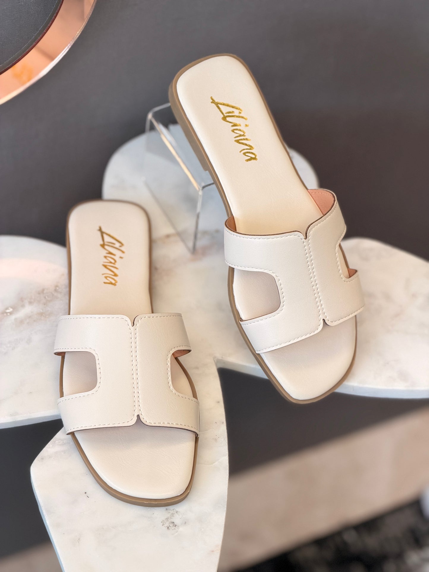 Ella White Flats Sandals