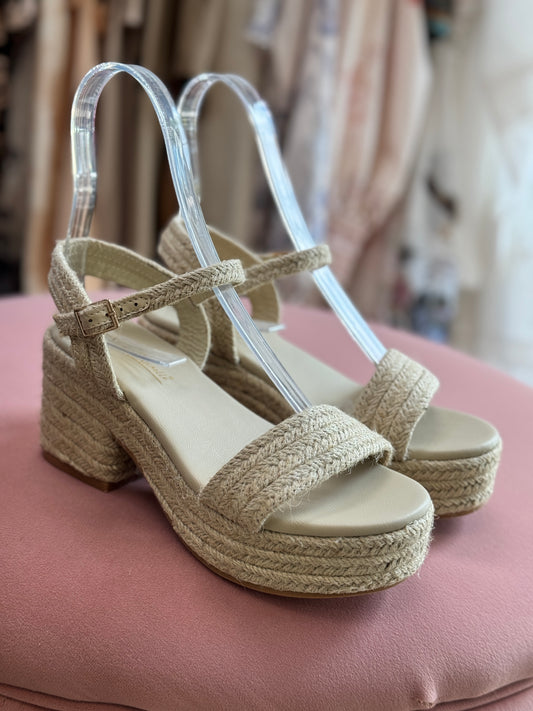 Natasha Beige Platform Raffia Sandals