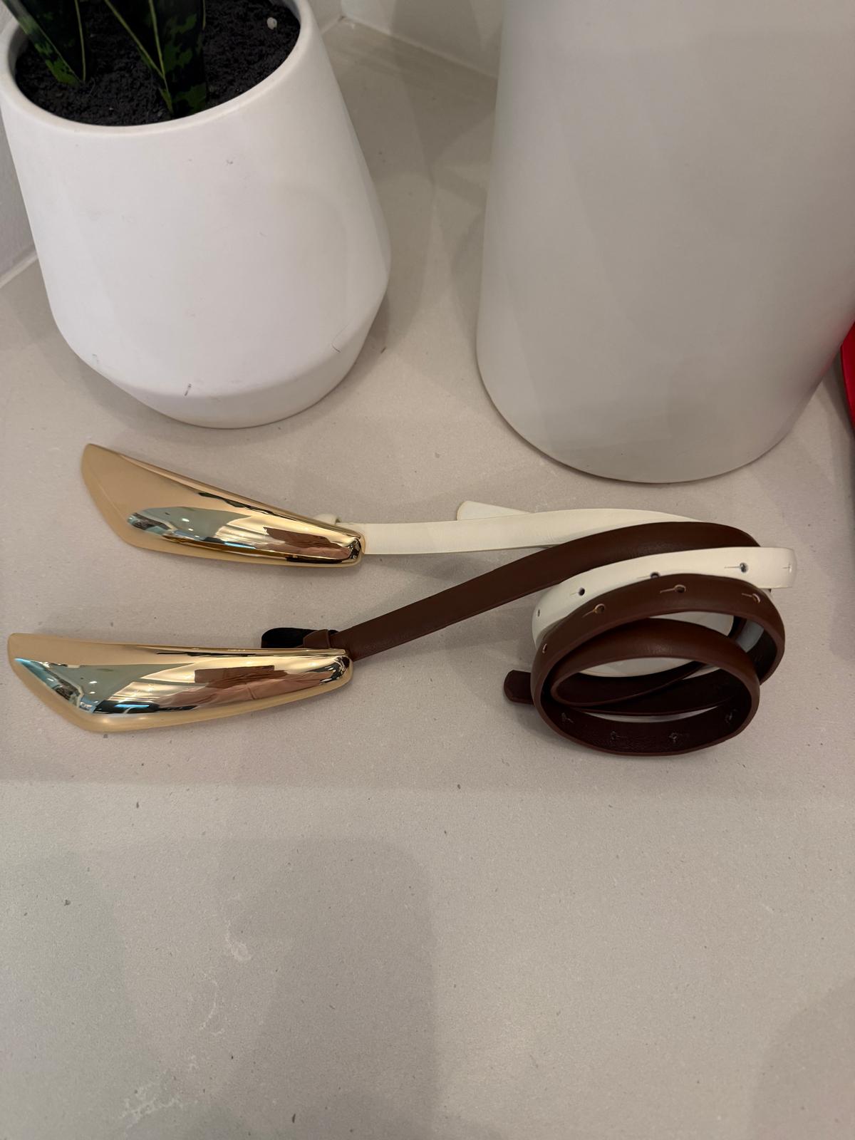 Belt With Gold Long Buckle