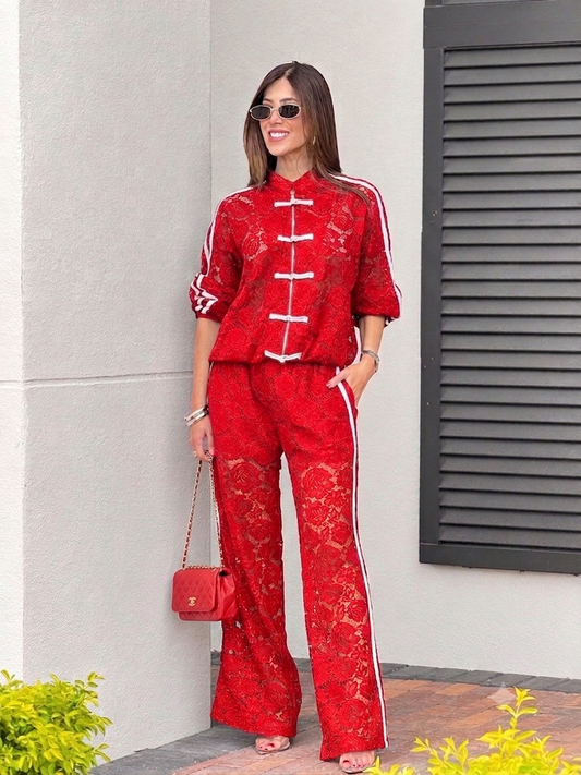 Gaia Red Lace Chinese Sport Set