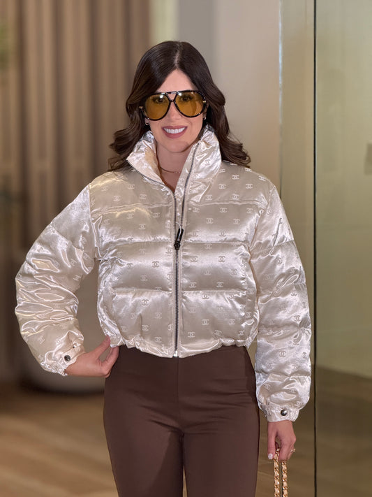 Cece Beige Satin Puffer Jacket