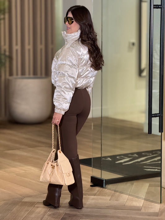 Cece Beige Satin Puffer Jacket