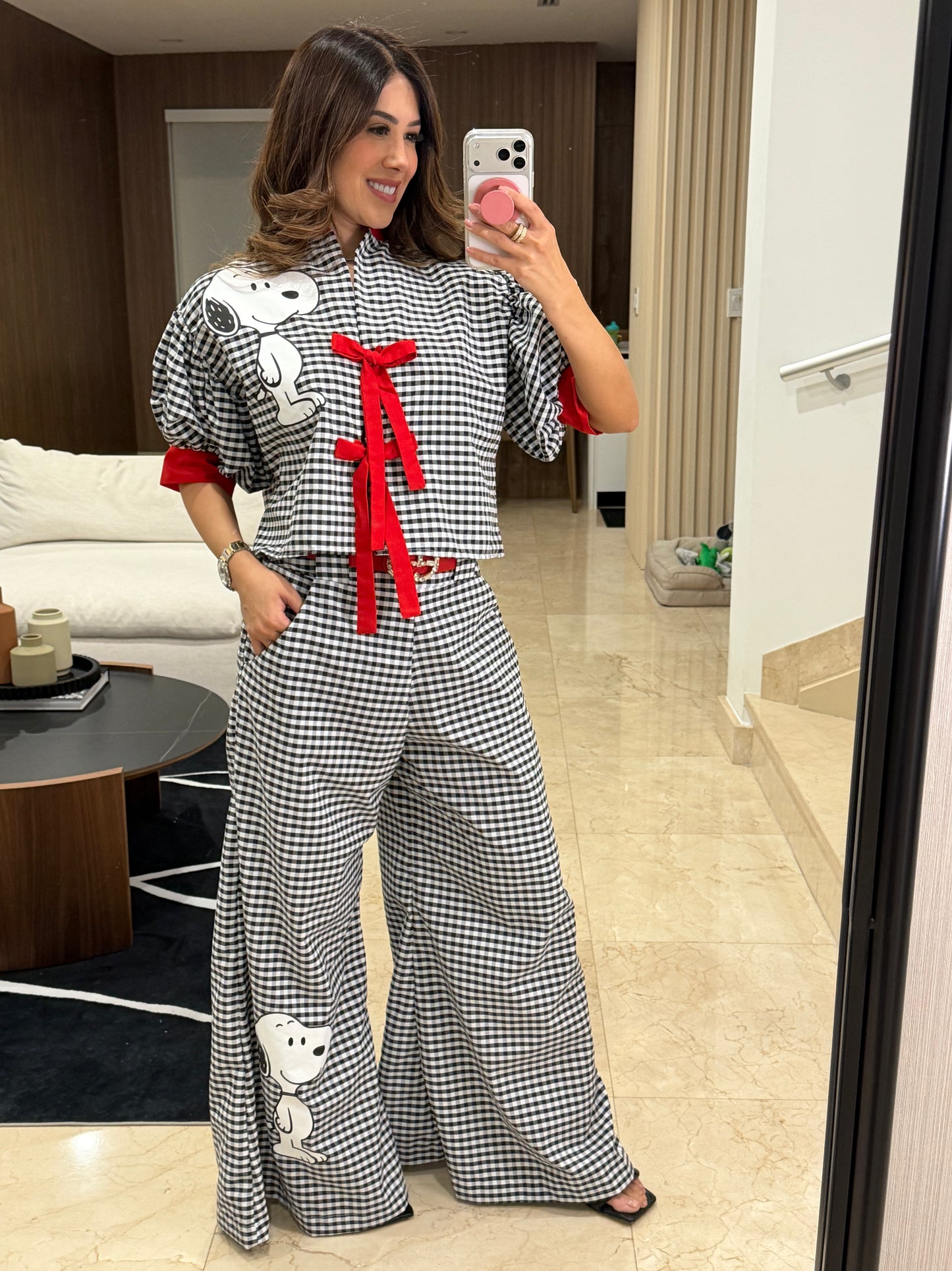 Cartoon B&W Gingham Red Bows Set