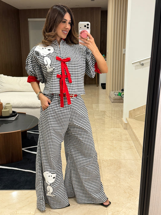 Cartoon B&W Gingham Red Bows Set