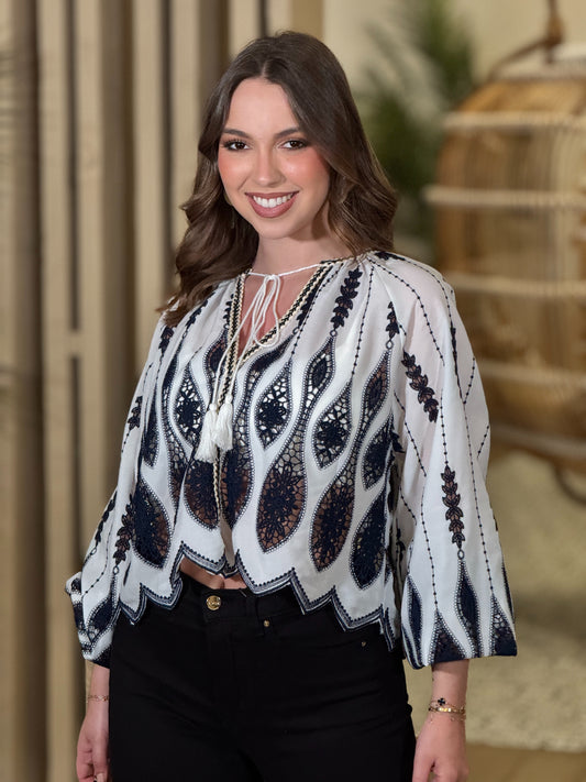 Armenia White/Navy Torchon Shirt