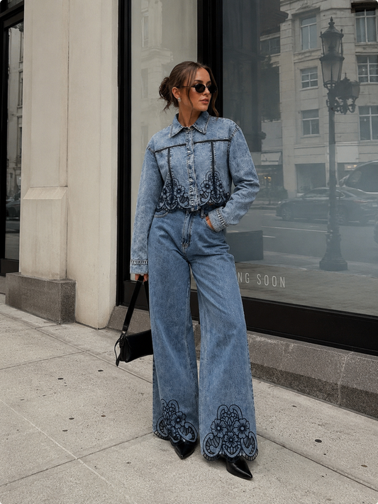 More Denim Embroidery Jacket Set