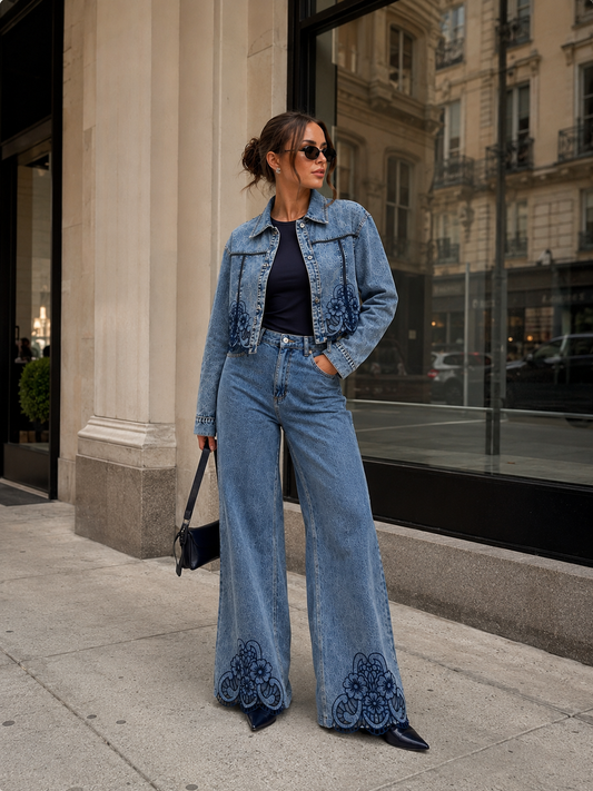 More Denim Embroidery Jacket Set