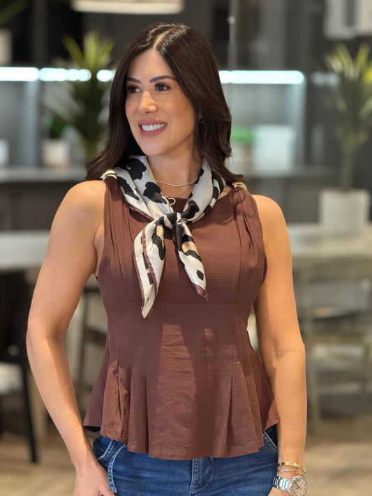 Cactus Brown Peplum Top