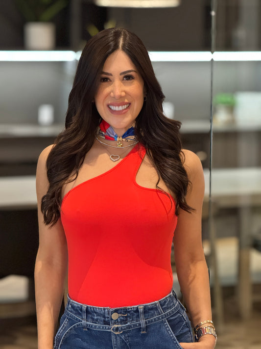 Dyna Red Crossed Neck Bodysuit