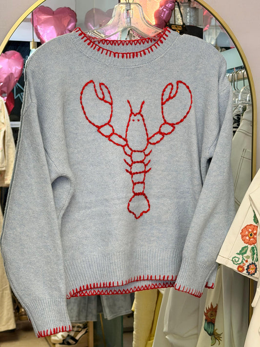 Lobster Baby Blue/Red Sweater Top