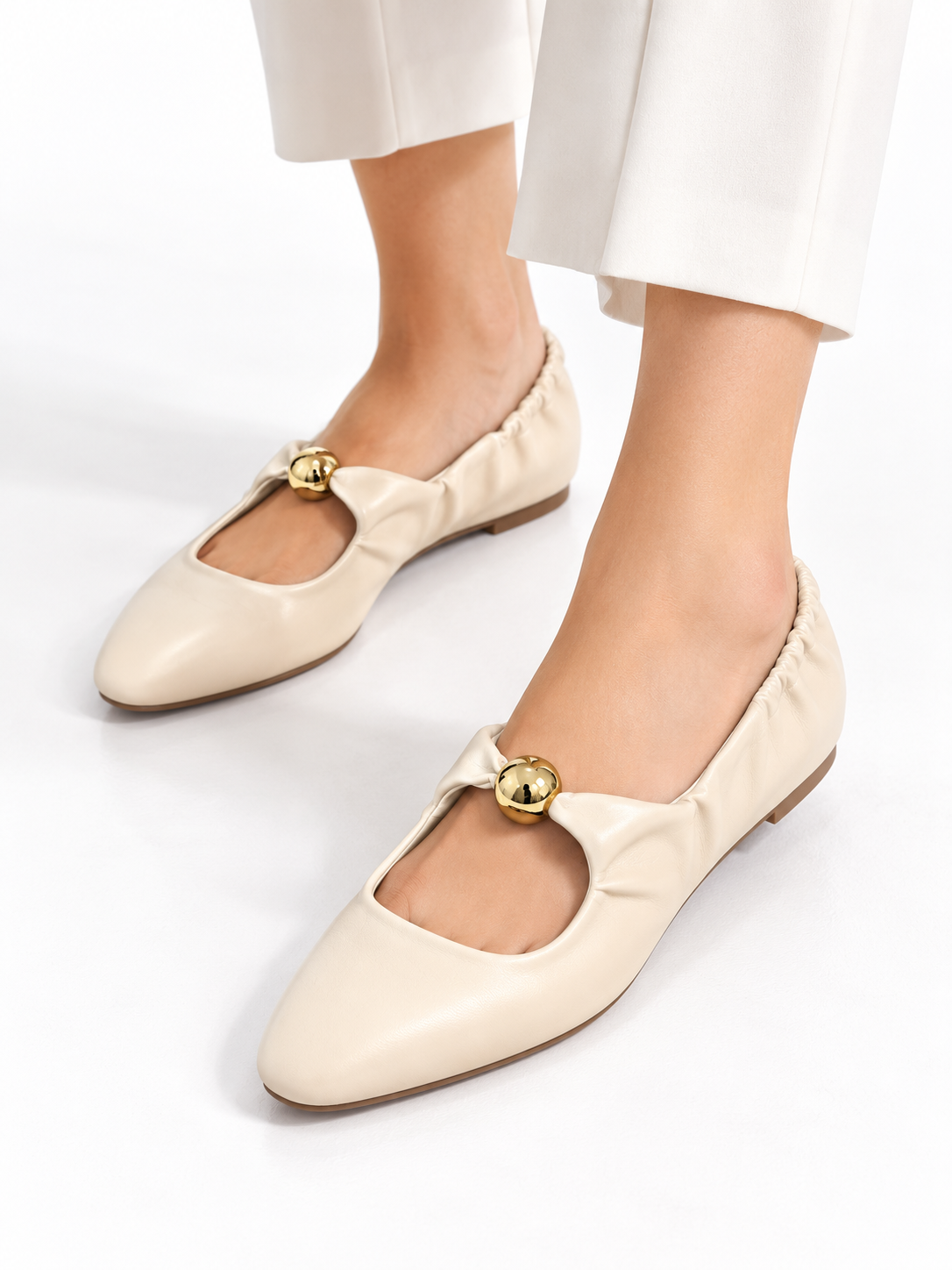 Joanie Ivory Gold Sphere Flats