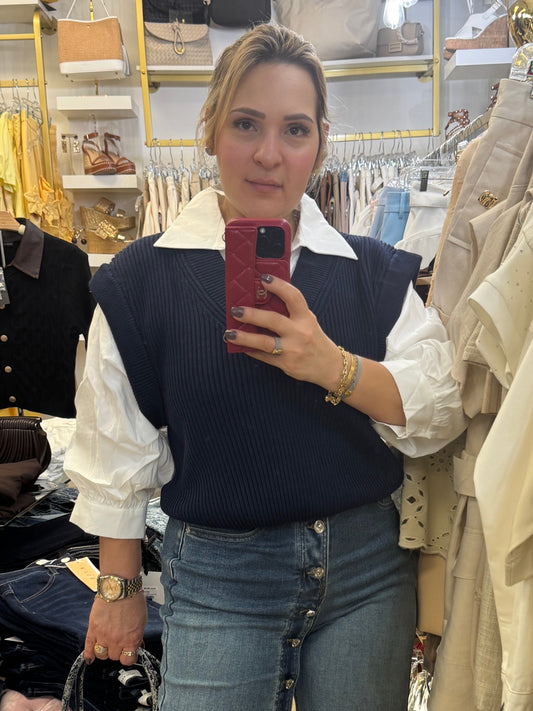 Sascha Navy Knitted/Shirt Top