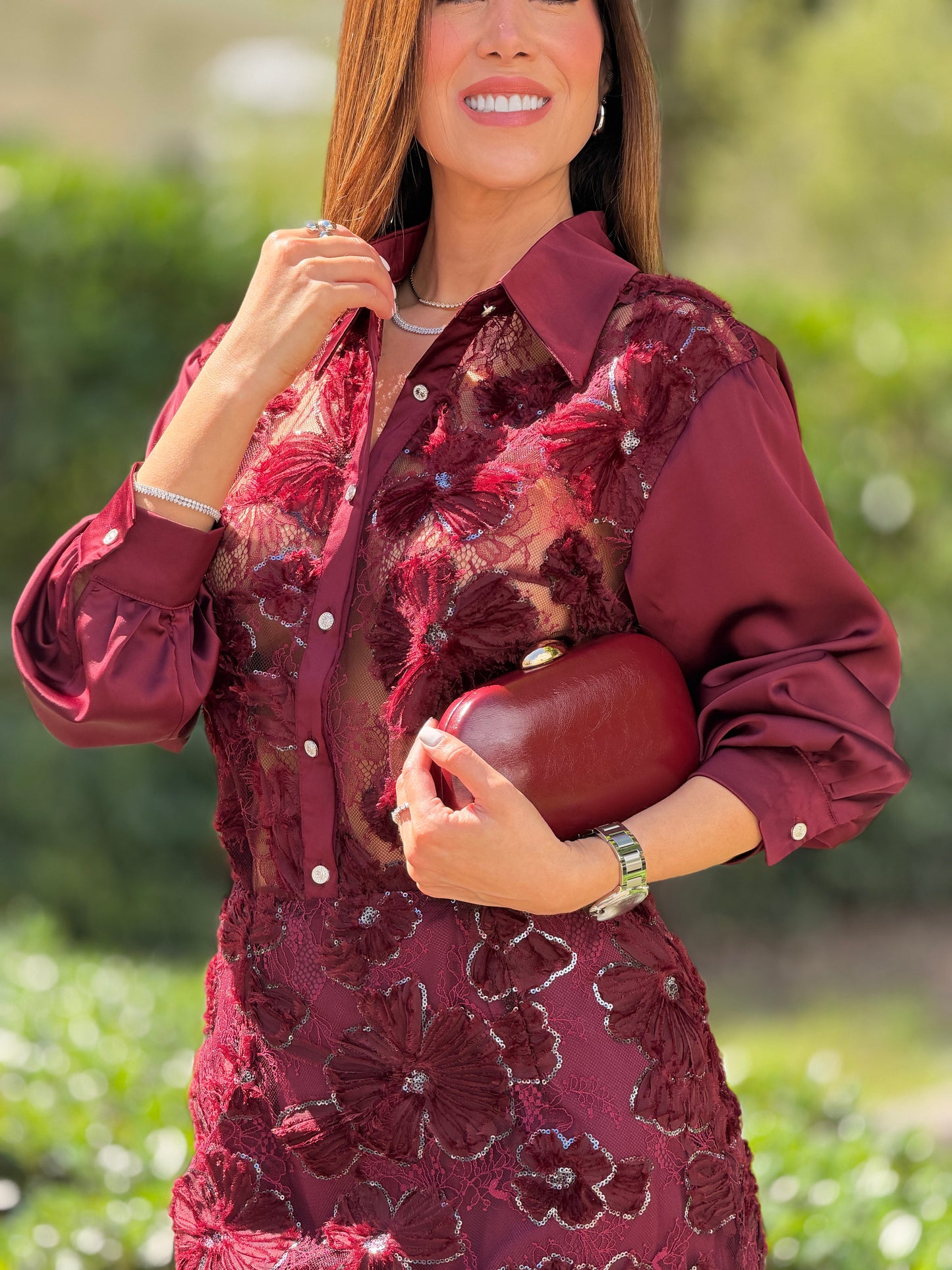 8642 Ten Floral Burgundy Skirt Set