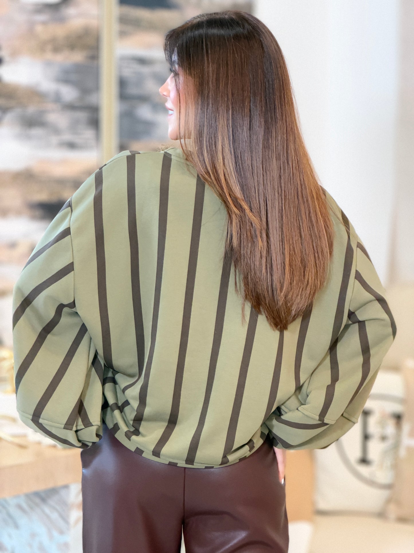 1178 Voguish Olive/Brown Striped Sweater Top