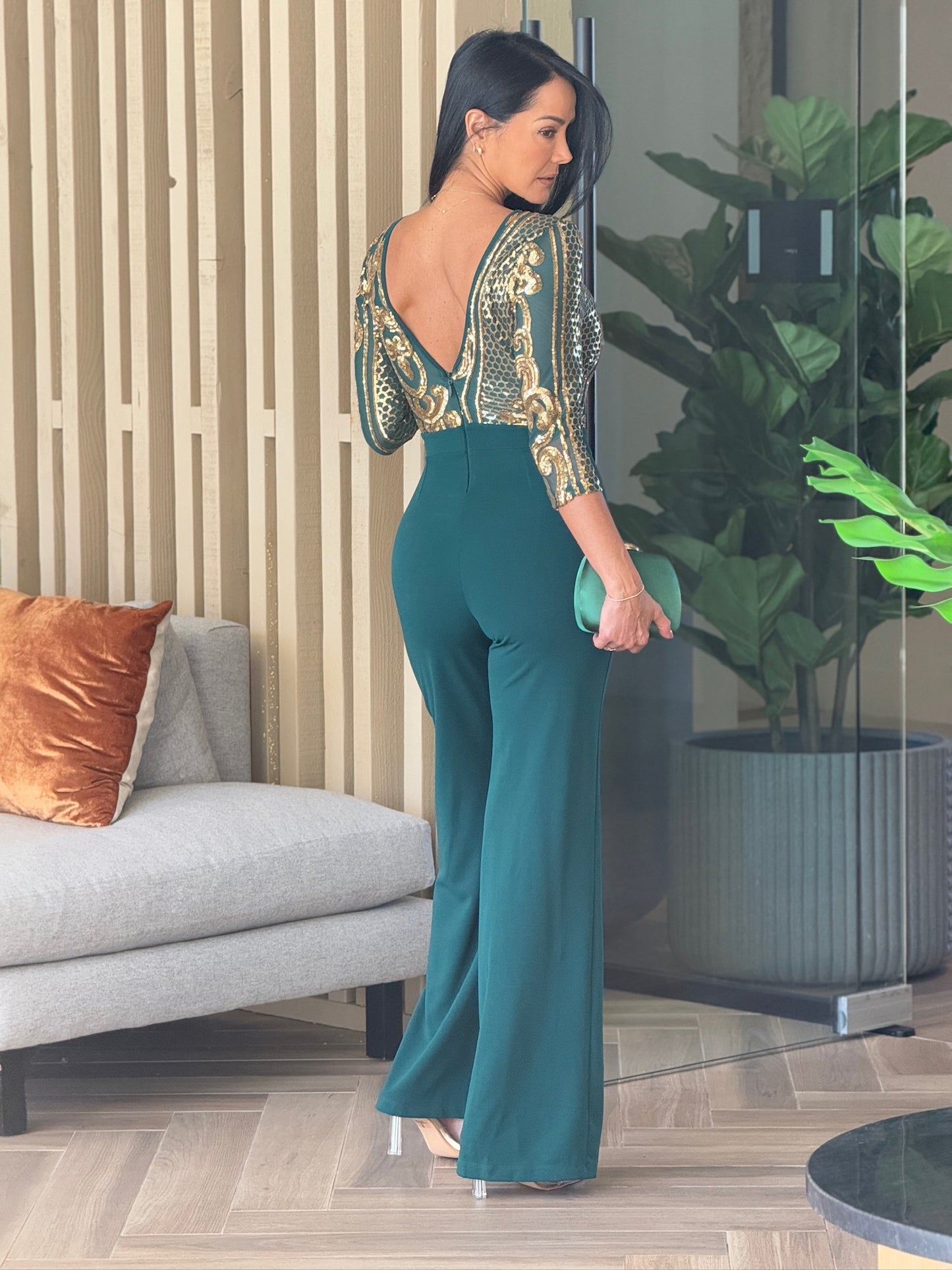 Norkys Green/Gold Sequin Jumpsuit Gala