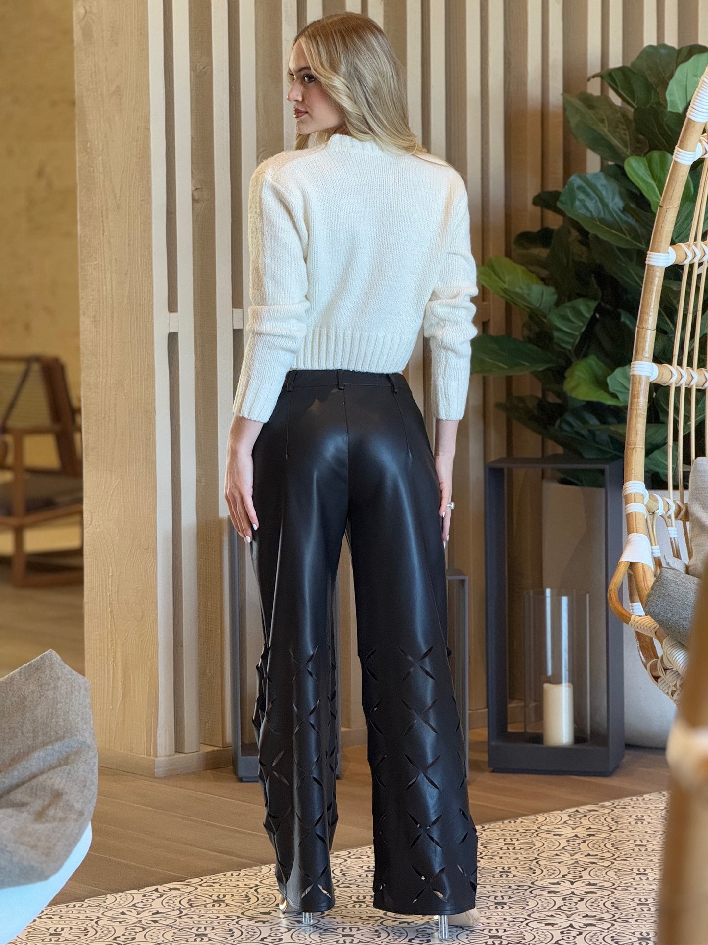 Dayanna Black Cutouts Leather Pants