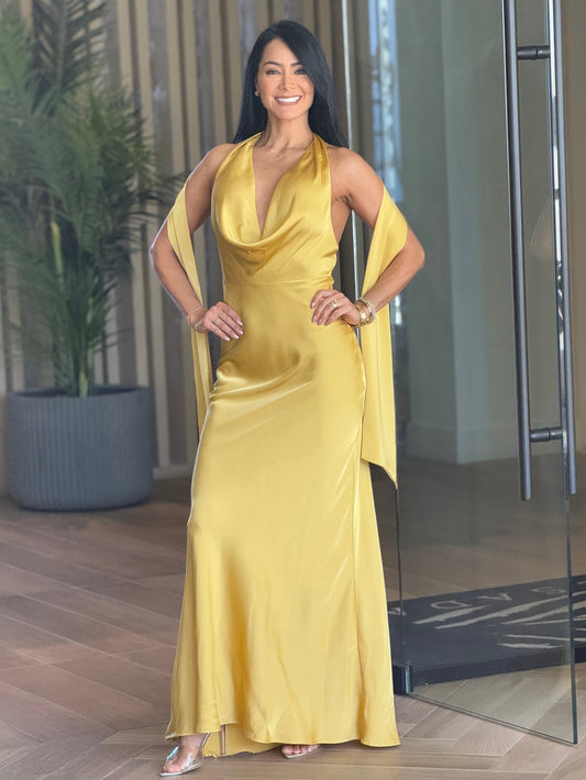 Norkys Yellow Satin Dress Gala