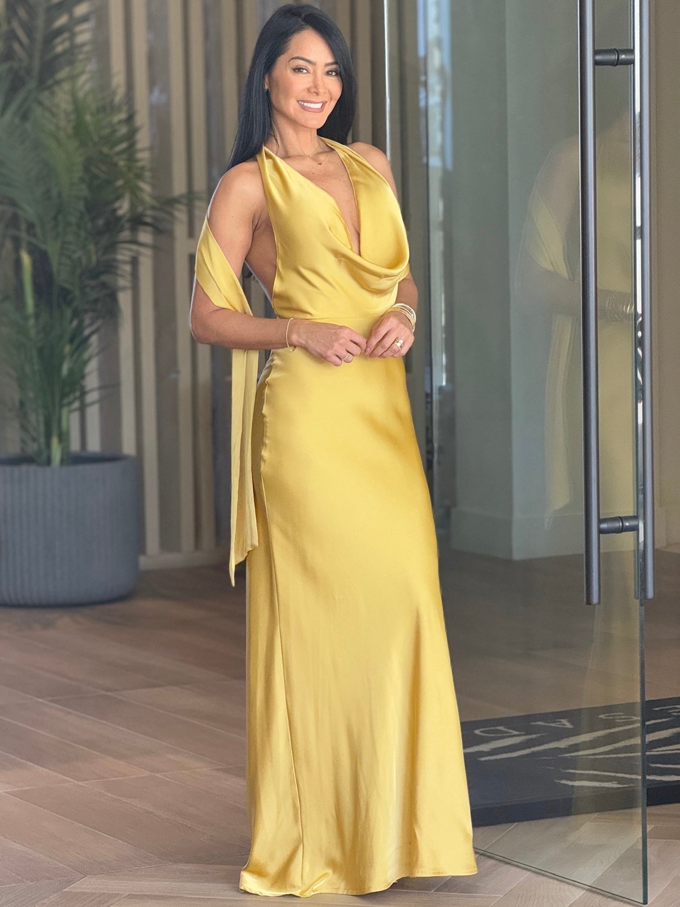 Norkys Yellow Satin Dress Gala