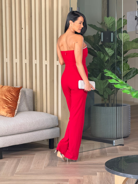 Norkys Red Strapless Jumpsuit Gala