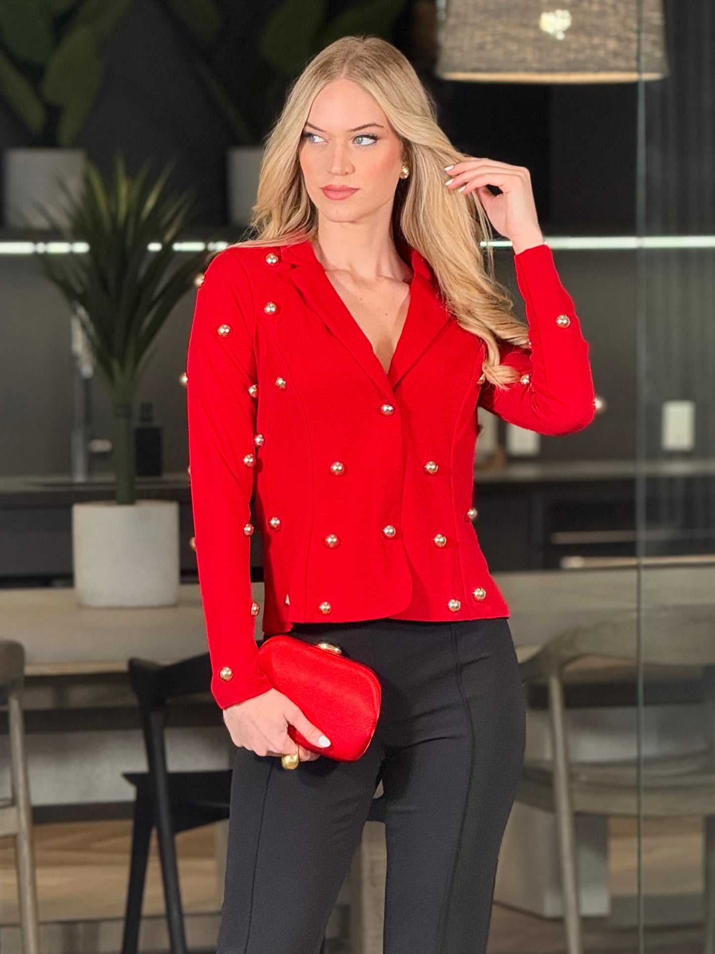 Valentine Red/Gold Spheres Blazer Top