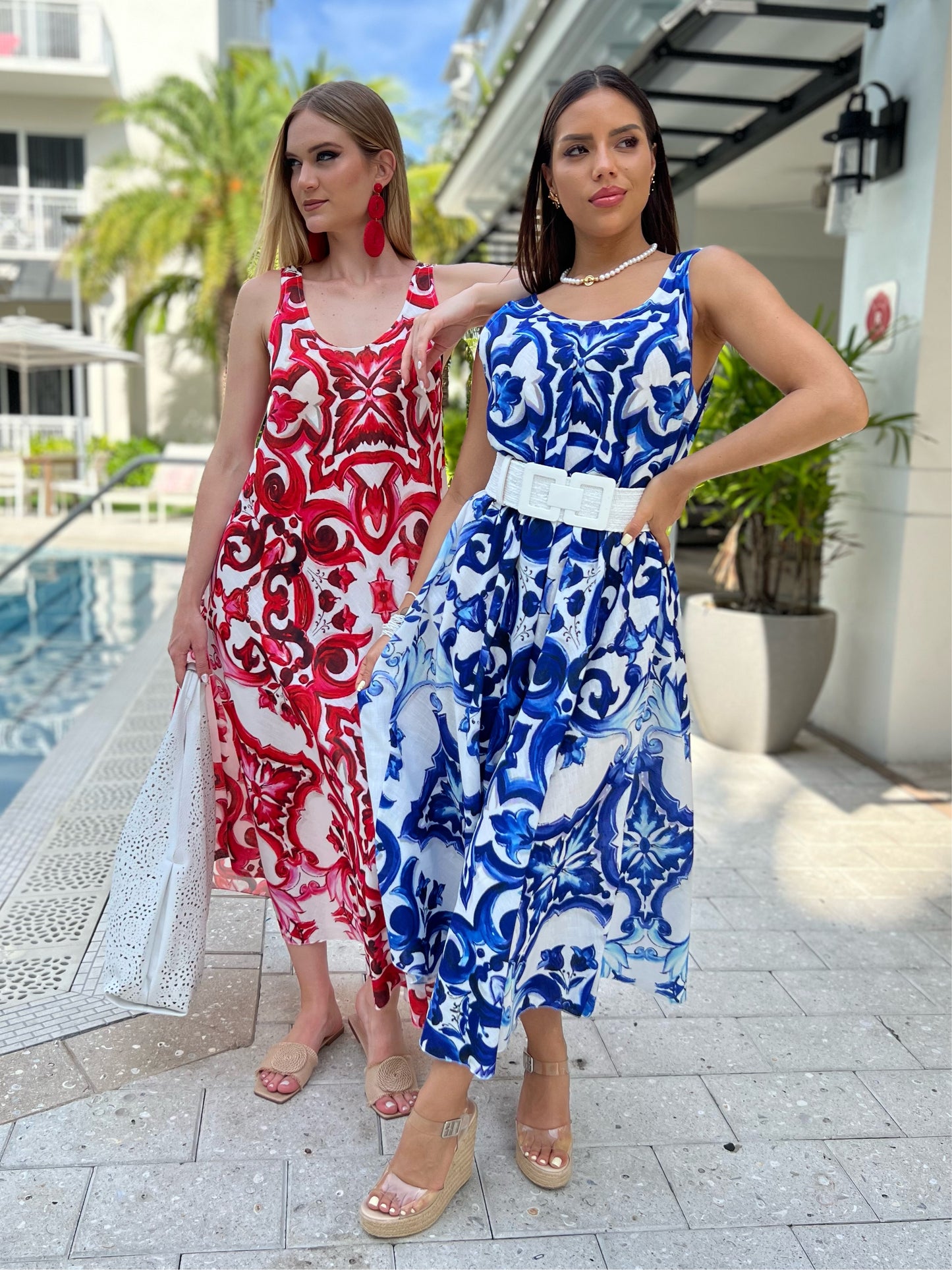 Dolce Red/Blue Print Dress