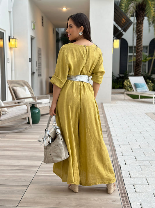 Mirla Yellow Linen Jumpsuit