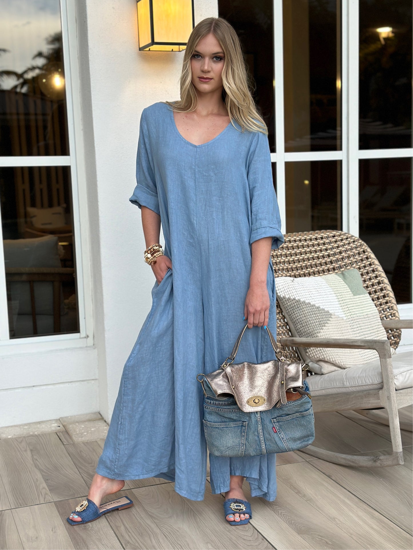 Mirla Blue Linen Jumpsuit