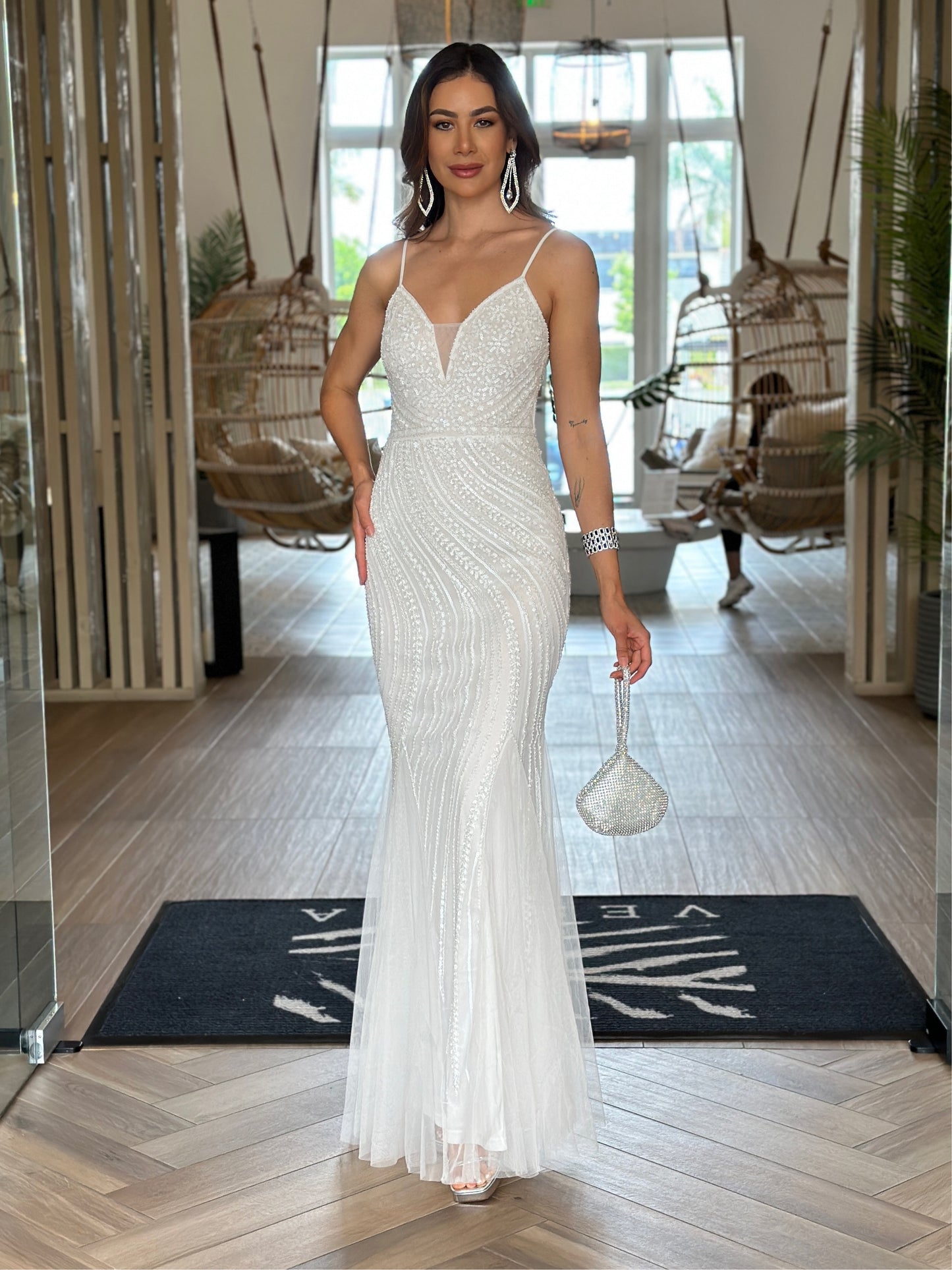 Laura Sequin White Dress Gala