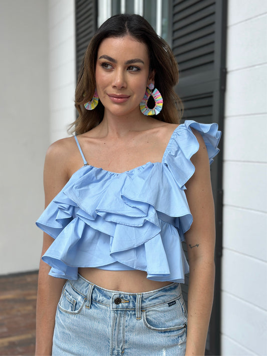 Leanne Blue Ruffles Top