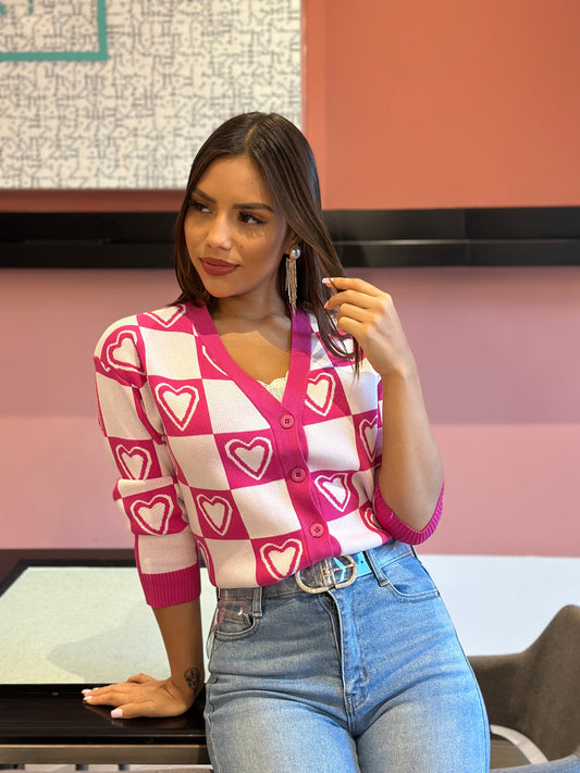 Candace Pink Heart Cardigan