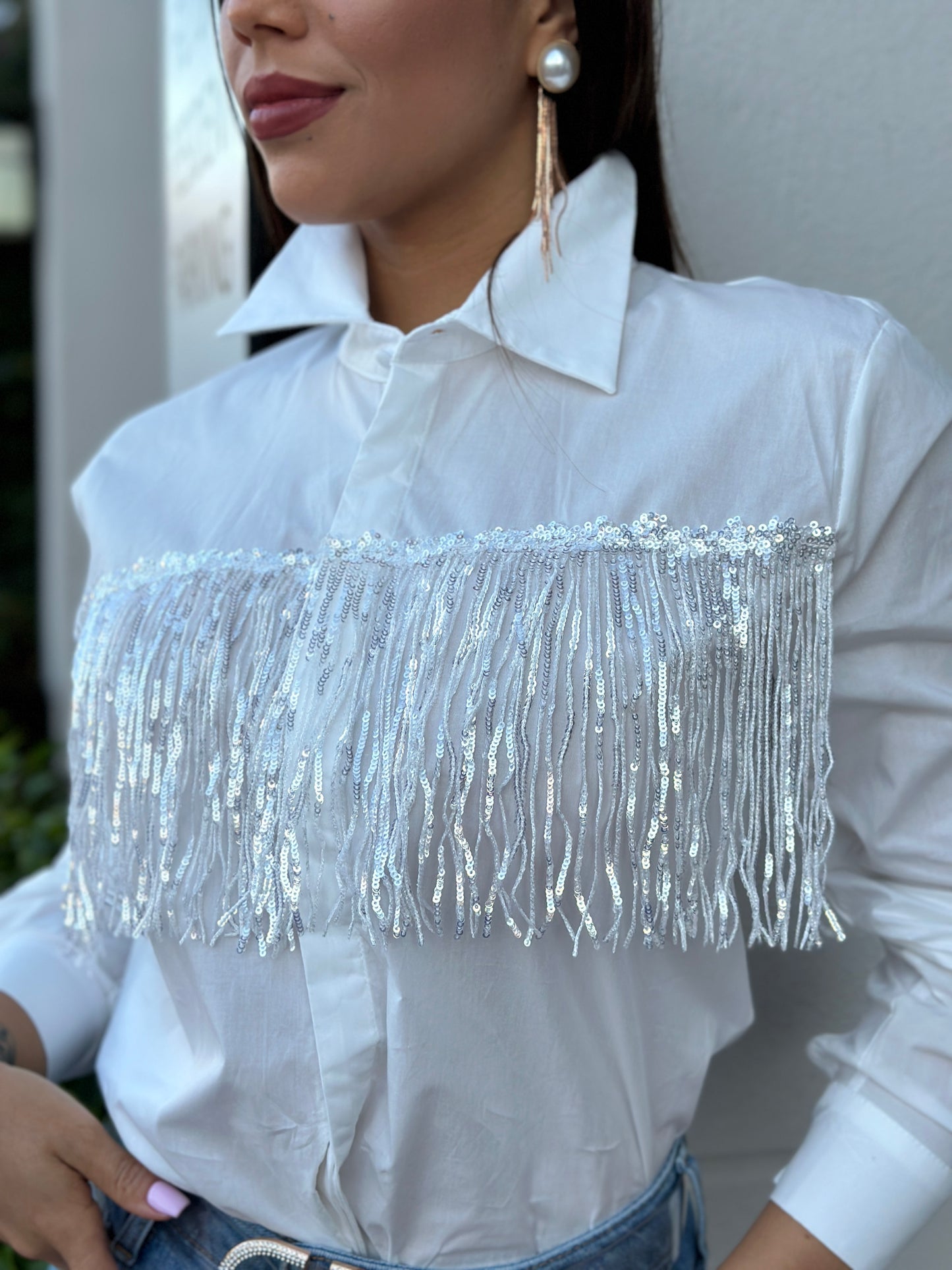 Tilly White Sequin Shirt