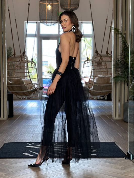 Janice Black Tulle Jumpsuit