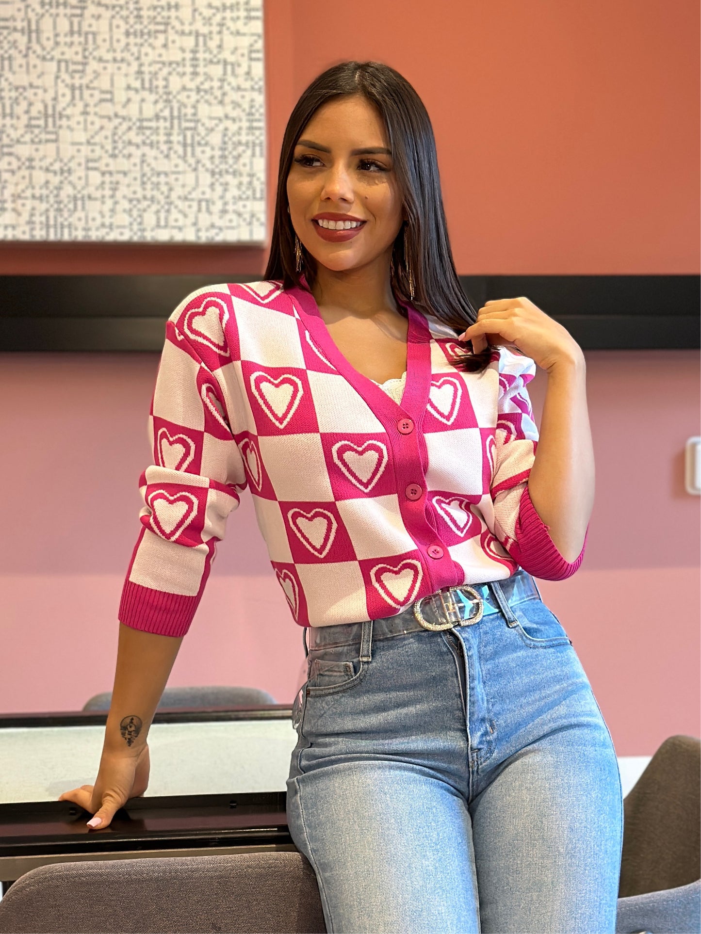 Candace Pink Heart Cardigan