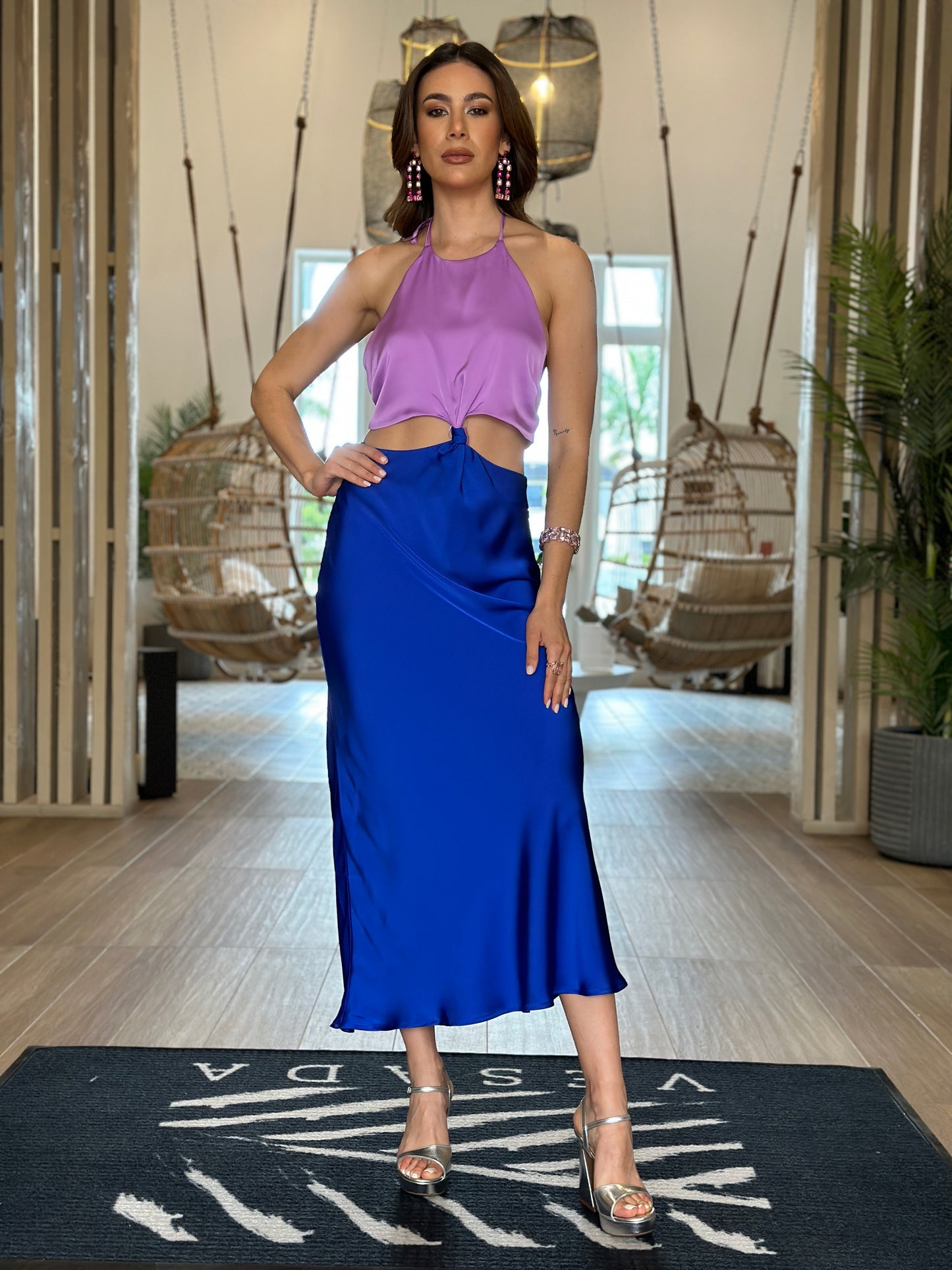 Rita Blue/Purple Colorblock Satin Dress