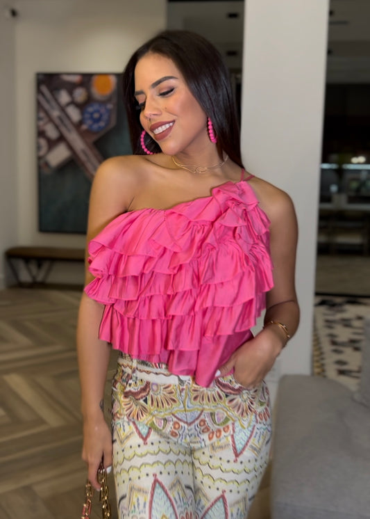 Pomegranate PInk Ruffle Top