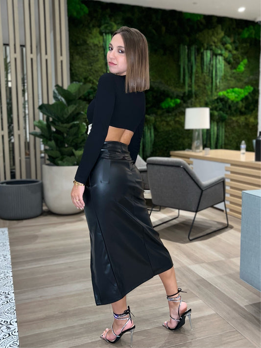 Veruska Black Leather Skirt